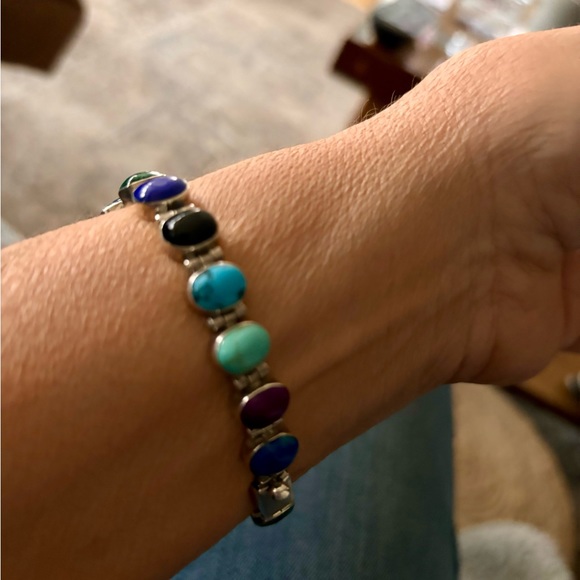 925 Sterling Silver and Multi-color precious Stone bracelet. - Picture 3 of 13